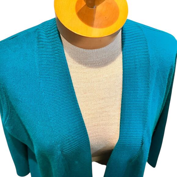 Vintage Size PM Womens Designer Originals Open Cardigan Teal Lyons Blue Fall - Picture 3 of 5